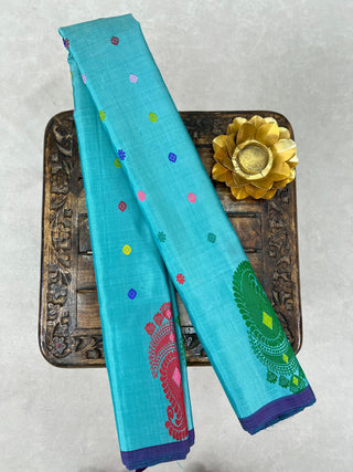 GADWAL PURE SILK THREAD BORDER MEENA BUTTA HANDLOOM SAREE