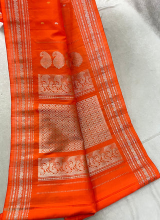 GADWAL PURE SILK SILVER ZARI SELF BORDER SAREE