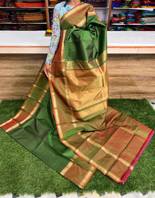 PURE KANCHIPURAM SAREES WITH GAP BORDER