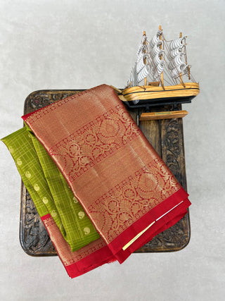 KANCHIPURAM PURE SILK CHECKS BUTTA SAREE