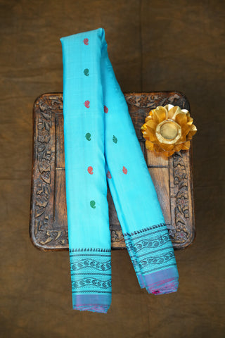 GADWAL PURE SILK THREAD BORDER MEENA BUTTA HANDLOOM SAREE