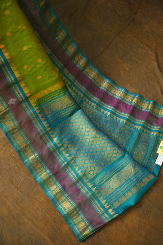GADWAL PURE SILK SILVER ZARI GAP BORDER SAREE
