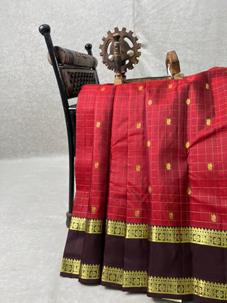 KANCHIPURAM PURE SILK CHECKS HANDLOOM SAREE